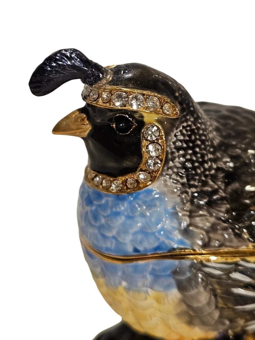 Bejeweled Quail Bird Perched On A Log Trinket Box